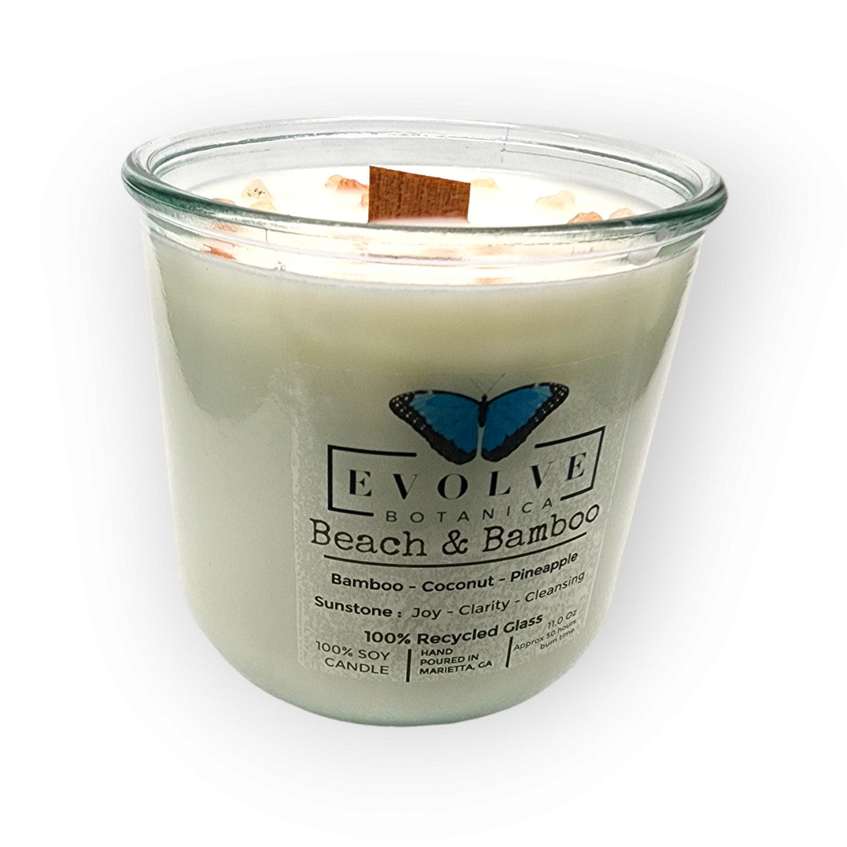 Rocks Candle - Beach & Bamboo (Wood Wick Sunstone Gemstone Soy Candle) from Evolve Botanica