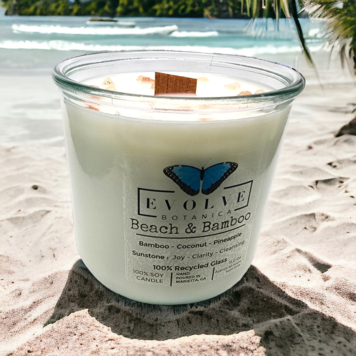 Rocks Candle - Beach & Bamboo (Wood Wick Sunstone Gemstone Soy Candle) from Evolve Botanica