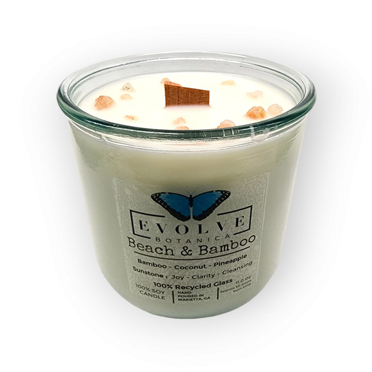 Rocks Candle - Beach & Bamboo (Wood Wick Sunstone Gemstone Soy Candle) from Evolve Botanica