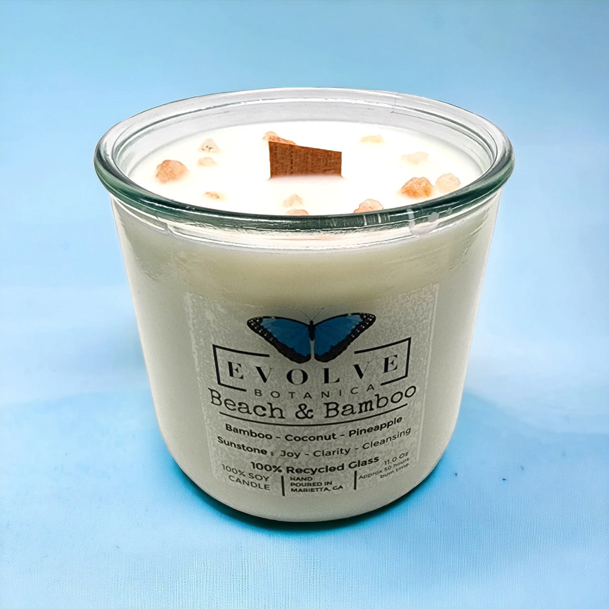 Rocks Candle - Beach & Bamboo (Wood Wick Sunstone Gemstone Soy Candle) from Evolve Botanica