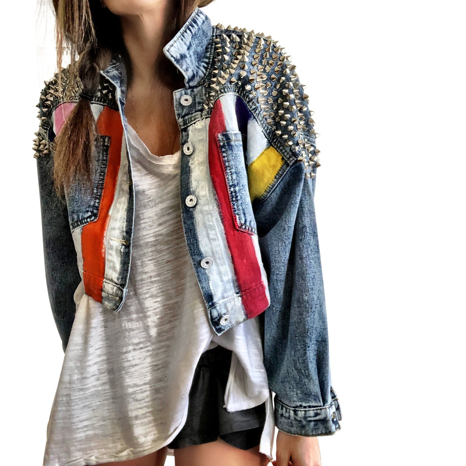 'RAINBOW SPIKE' DENIM JACKET from Wren + Glory