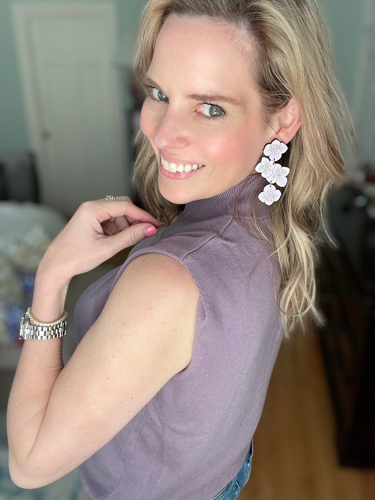 Lavender Hydrangea Statement Earrings from LE CHIC MIAMI