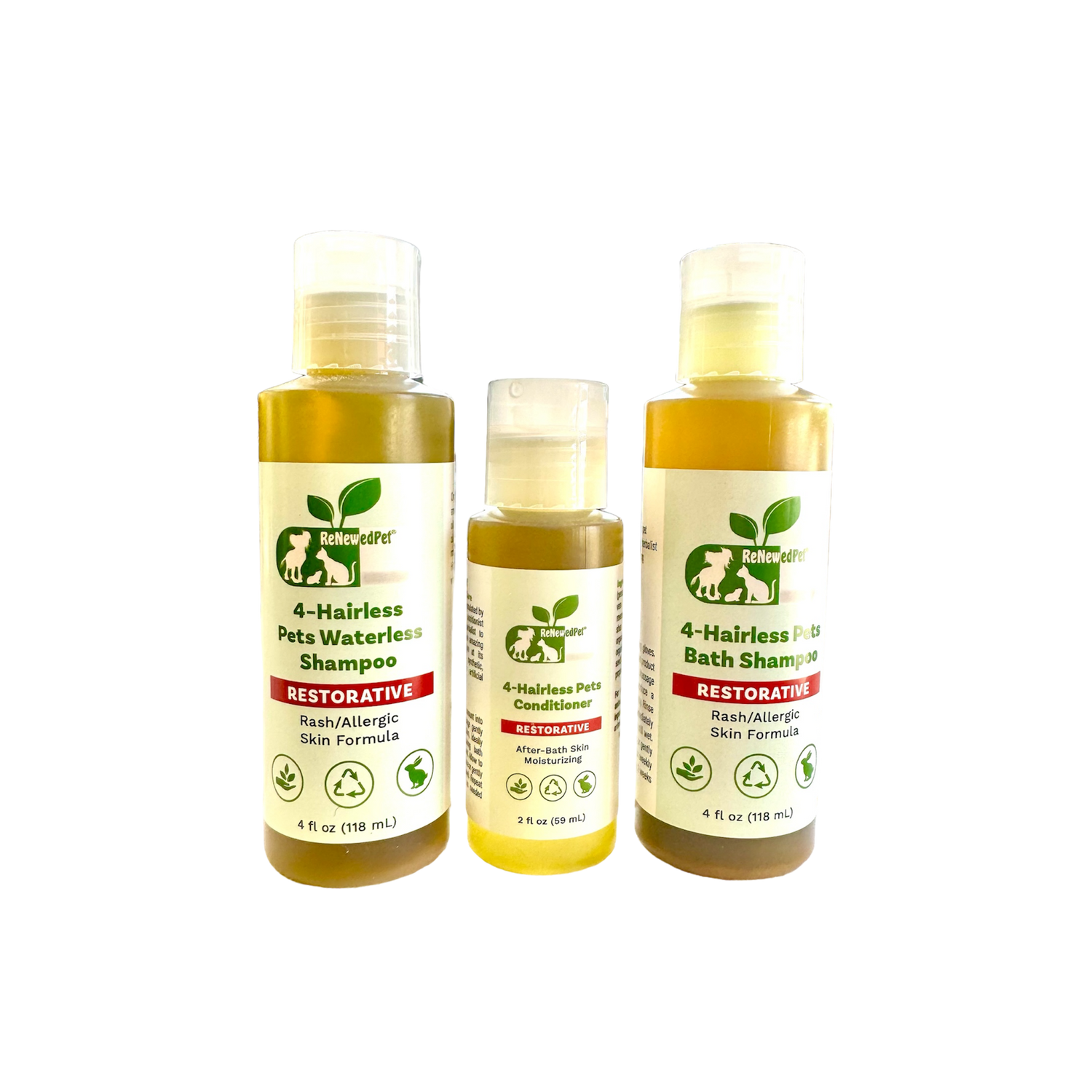 4-HAIRLESS PETS RESTORATIVE SHAMPOO, WATERLESS & CONDITIONER  from ReNewedPet