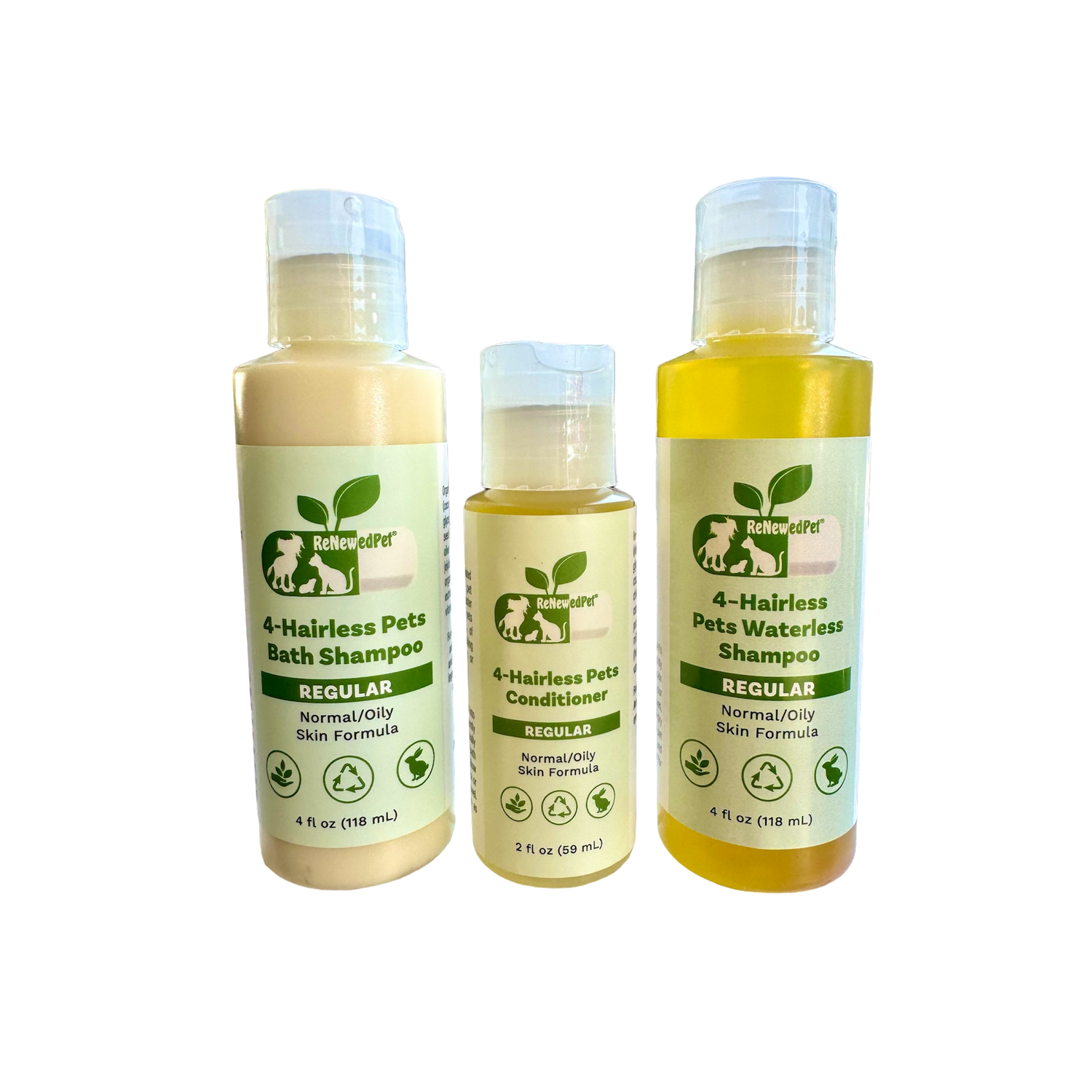 4-HAIRLESS PETS REGULAR SHAMPOO, WATERLESS SHAMPOO & CONDITIONER KIT from ReNewedPet
