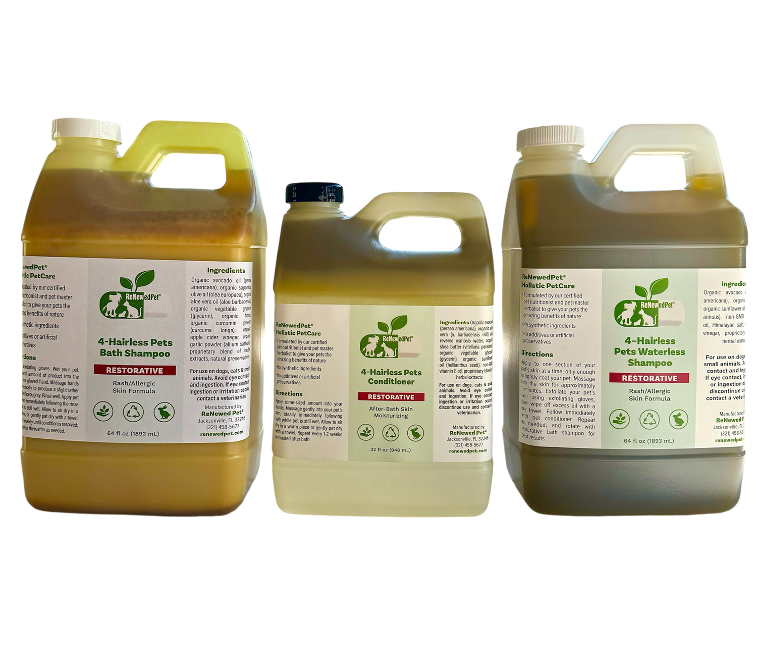 4-HAIRLESS PETS RESTORATIVE SHAMPOO, WATERLESS & CONDITIONER  from ReNewedPet