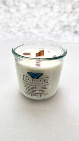 Rocks Candle - Rainbows & Unicorns (Wood Wick Rainbow Fluorite Gemstone Soy Candle) from Evolve Botanica