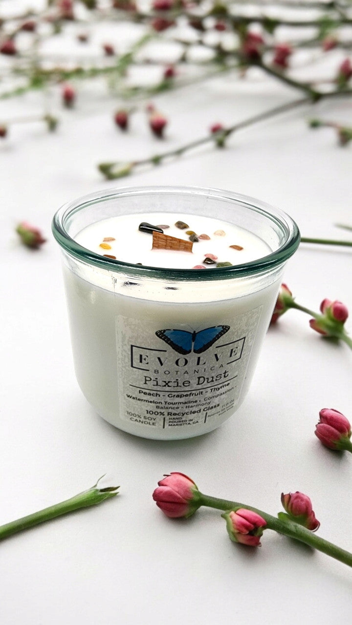 Rocks Candle - Pixie Dust (Wood Wick Watermelon Tourmaline Gemstone Soy Candle) from Evolve Botanica