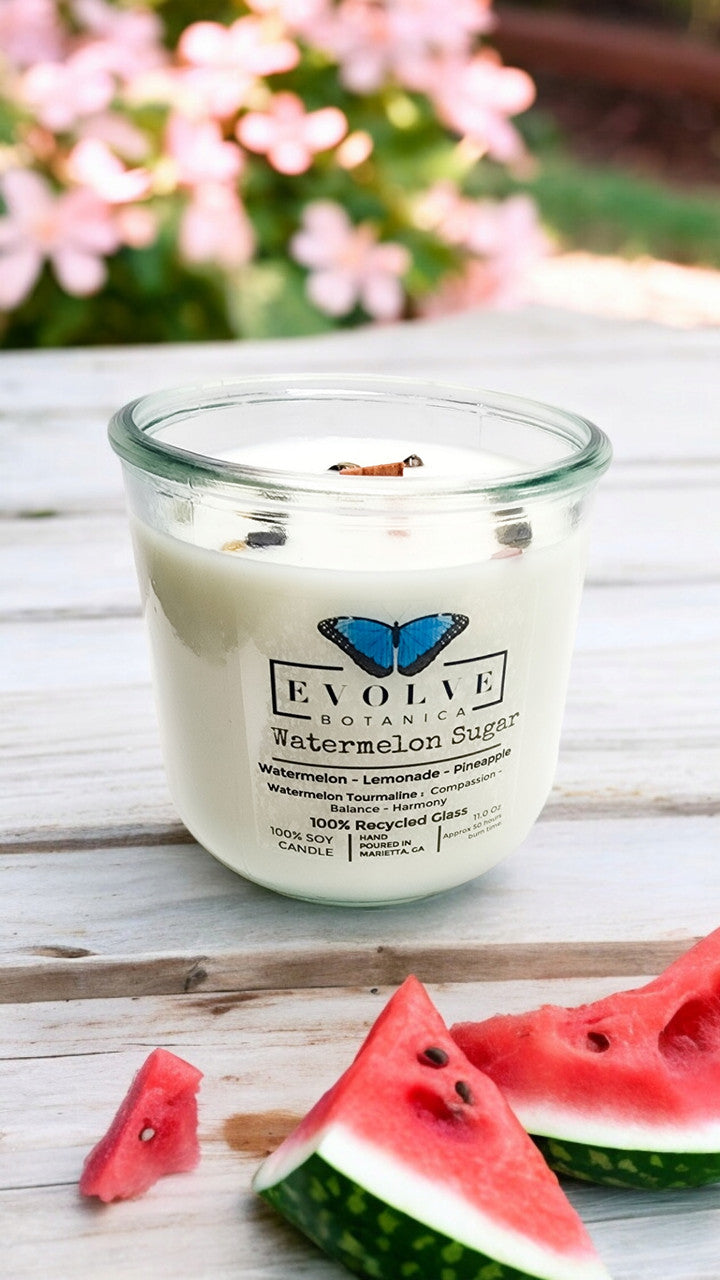 Rocks Candle - Watermelon Sugar (Wood Wick Gemstone Soy Candle) from Evolve Botanica