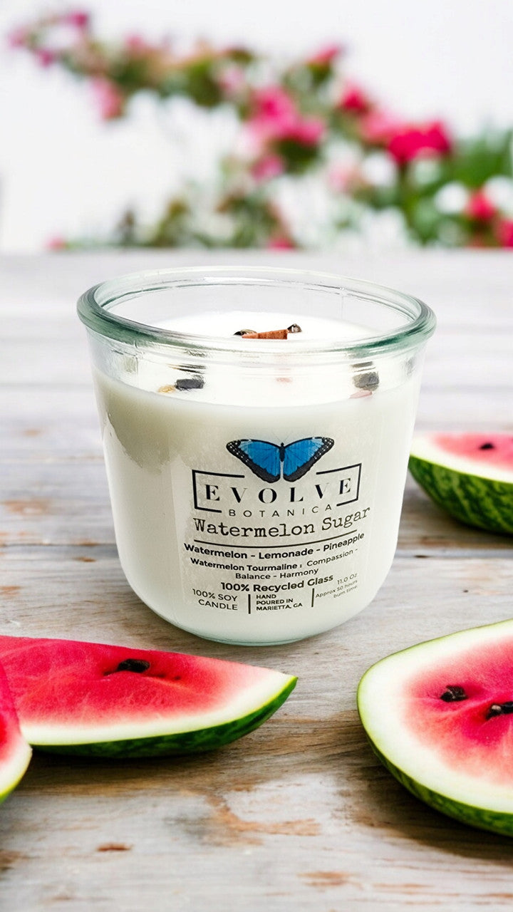 Rocks Candle - Watermelon Sugar (Wood Wick Gemstone Soy Candle) from Evolve Botanica