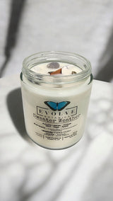 Classic 9oz Jam Jar Crystal Soy Candle - Sweater Weather (Howlite & Labradorite) from Evolve Botanica