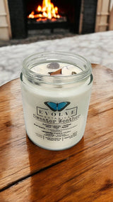 Classic 9oz Jam Jar Crystal Soy Candle - Sweater Weather (Howlite & Labradorite) from Evolve Botanica