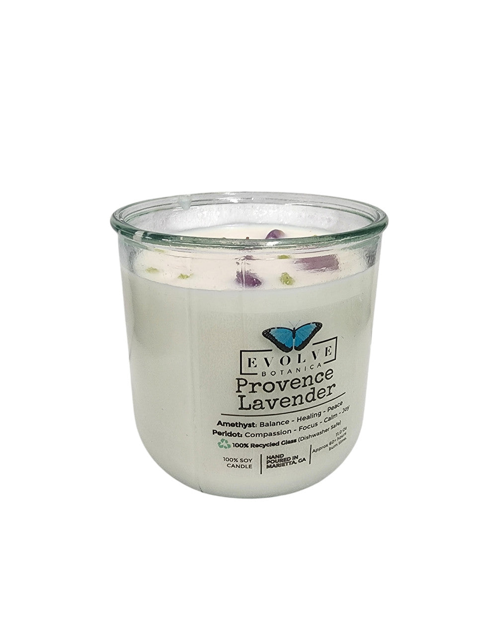 Rocks Candle - Provence Lavender (Wood Wick, Amethyst & Peridot Gemstone Soy Candle) from Evolve Botanica