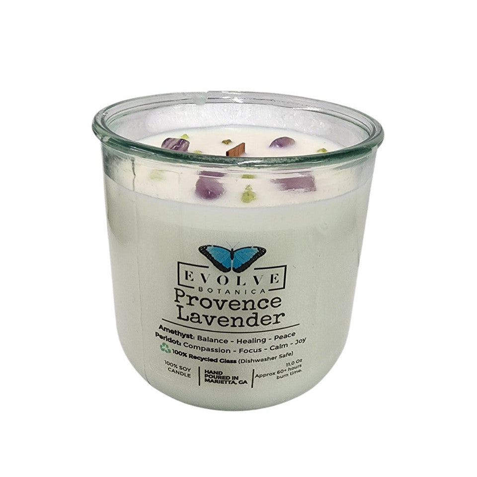 Rocks Candle - Provence Lavender (Wood Wick, Amethyst & Peridot Gemstone Soy Candle) from Evolve Botanica