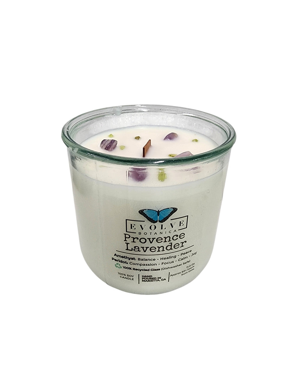 Rocks Candle - Provence Lavender (Wood Wick, Amethyst & Peridot Gemstone Soy Candle) from Evolve Botanica