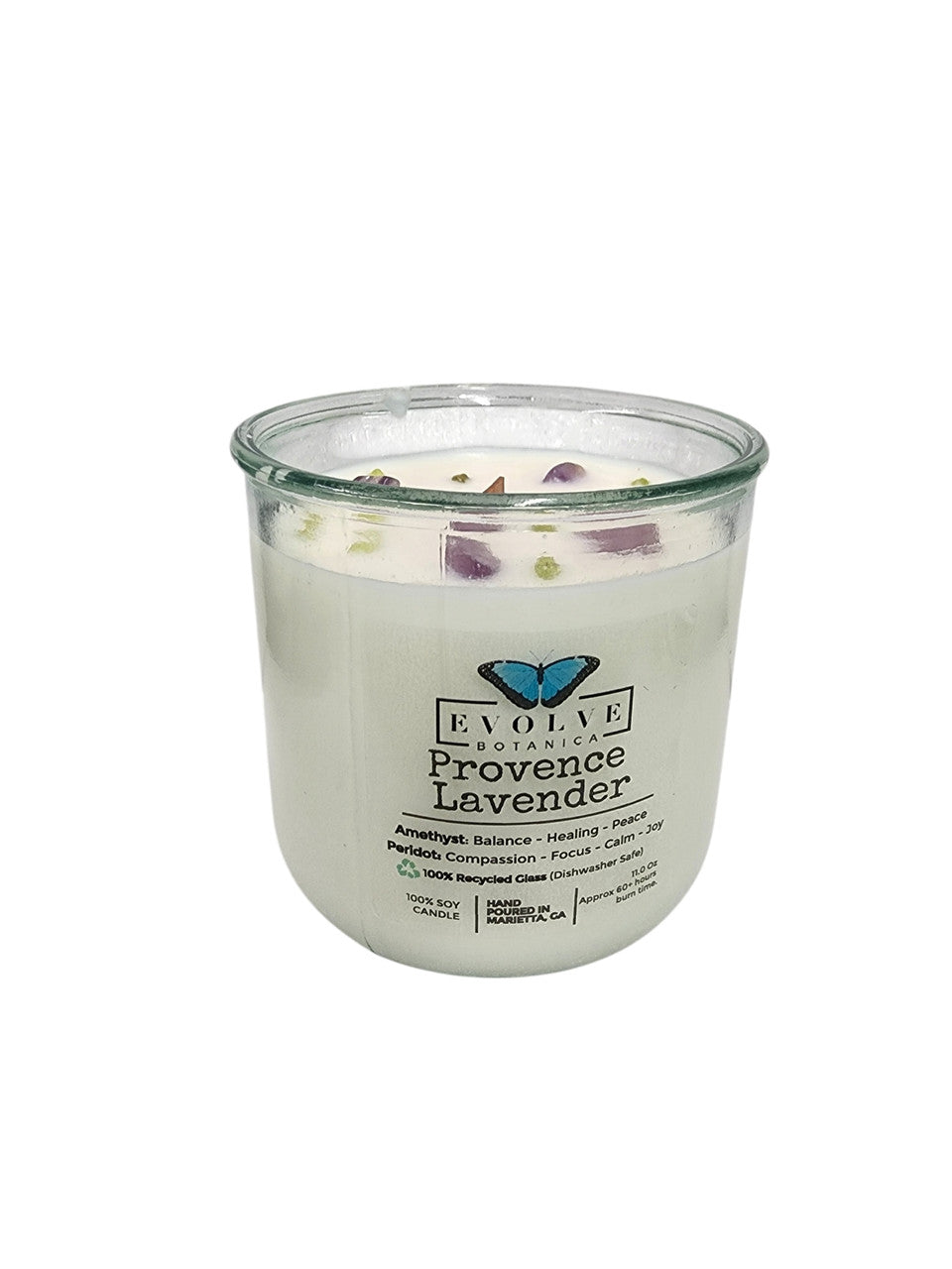 Rocks Candle - Provence Lavender (Wood Wick, Amethyst & Peridot Gemstone Soy Candle) from Evolve Botanica