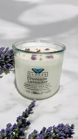 Rocks Candle - Provence Lavender (Wood Wick, Amethyst & Peridot Gemstone Soy Candle) from Evolve Botanica