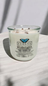 Rocks Candle - Midnight (Wood Wick, Super Seven Gemstone Soy Candle) from Evolve Botanica