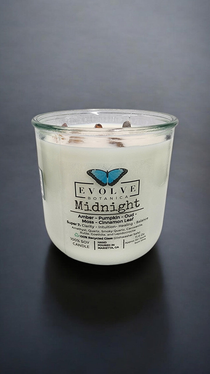 Rocks Candle - Midnight (Wood Wick, Super Seven Gemstone Soy Candle) from Evolve Botanica