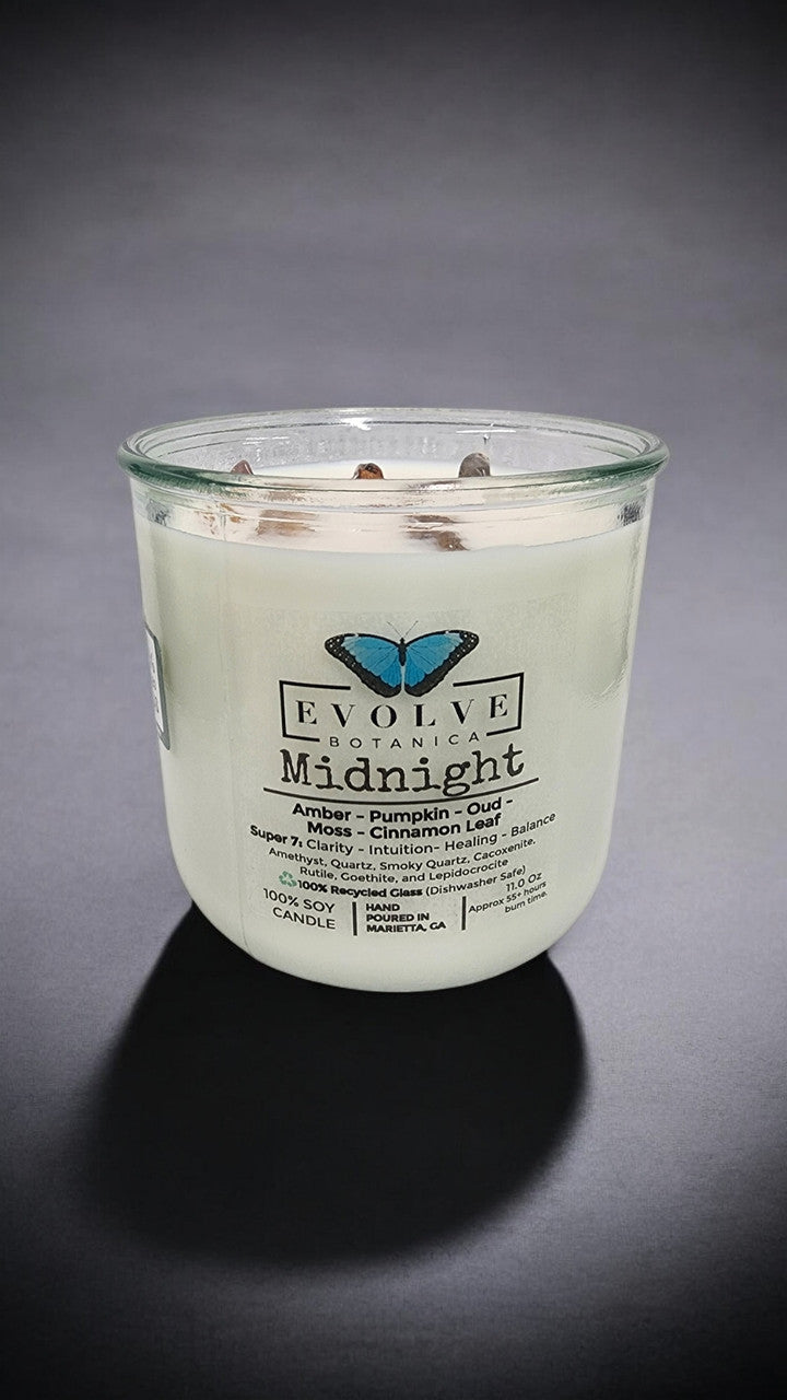 Rocks Candle - Midnight (Wood Wick, Super Seven Gemstone Soy Candle) from Evolve Botanica