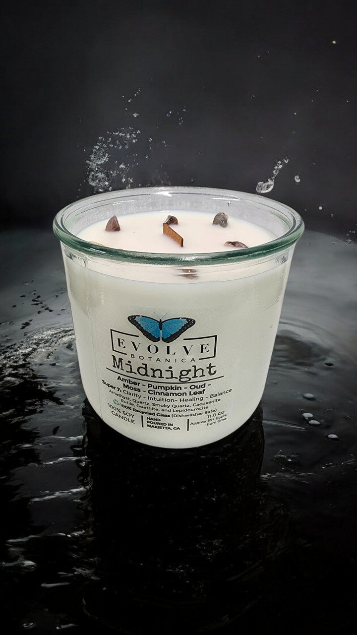 Rocks Candle - Midnight (Wood Wick, Super Seven Gemstone Soy Candle) from Evolve Botanica
