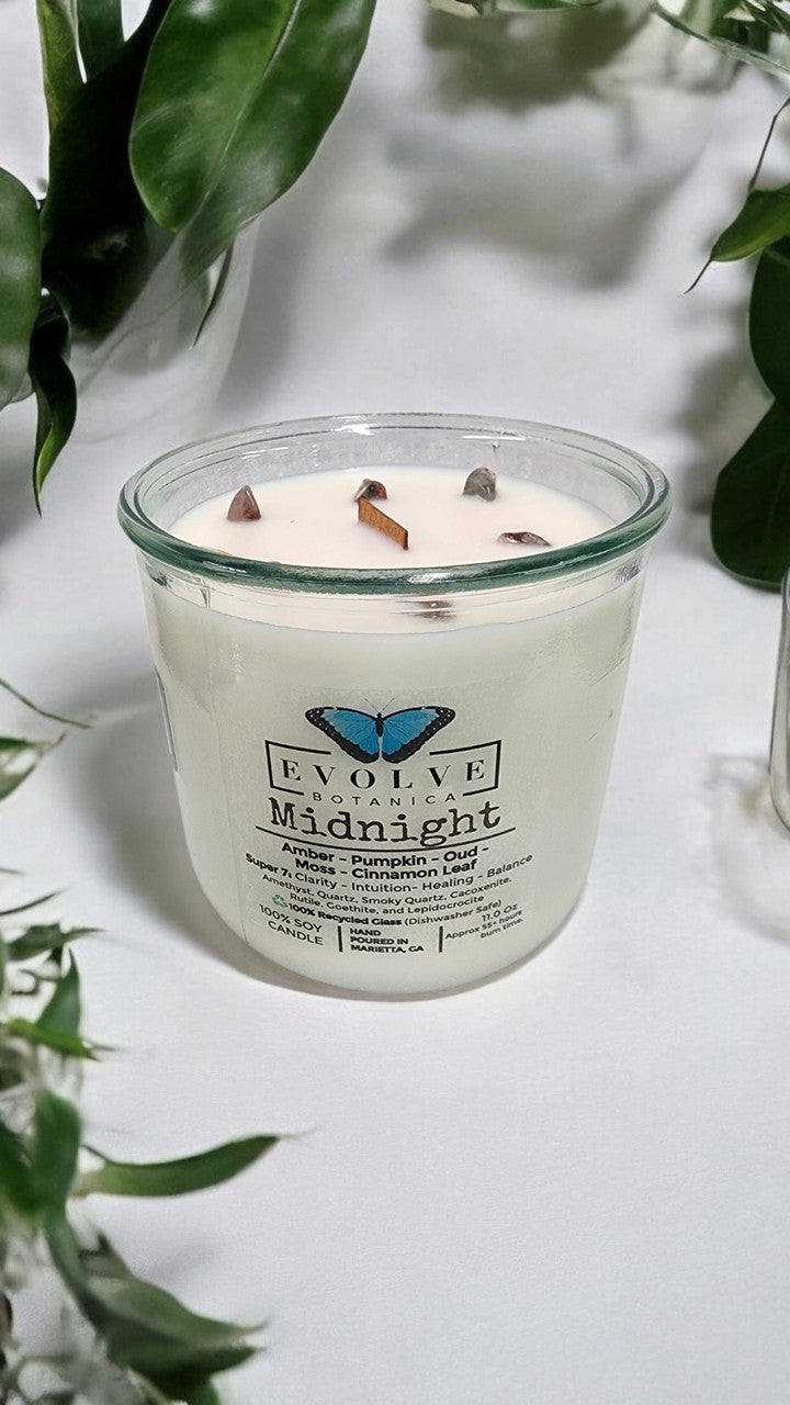 Rocks Candle - Midnight (Wood Wick, Super Seven Gemstone Soy Candle) from Evolve Botanica