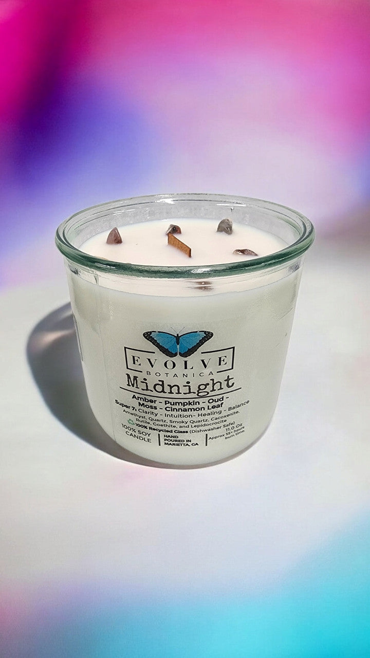Rocks Candle - Midnight (Wood Wick, Super Seven Gemstone Soy Candle) from Evolve Botanica