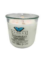 Rocks Candle - Rosewater (Wood Wick, Rose Quartz (Love, Harmony), Moonstone (Intuition, Growth), Soy Candle) from Evolve Botanica