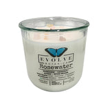 Rocks Candle - Rosewater (Wood Wick, Rose Quartz (Love, Harmony), Moonstone (Intuition, Growth), Soy Candle) from Evolve Botanica