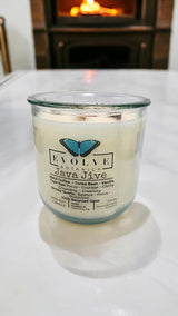 Rocks Candle - Java Jive (Wood Wick Tiger Eye & Smoky Quartz Gemstone Soy Candle) from Evolve Botanica