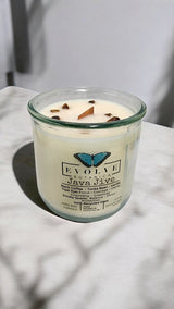 Rocks Candle - Java Jive (Wood Wick Tiger Eye & Smoky Quartz Gemstone Soy Candle) from Evolve Botanica