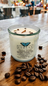 Rocks Candle - Java Jive (Wood Wick Tiger Eye & Smoky Quartz Gemstone Soy Candle) from Evolve Botanica