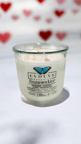 Rocks Candle - Rosewater (Wood Wick, Rose Quartz (Love, Harmony), Moonstone (Intuition, Growth), Soy Candle) from Evolve Botanica