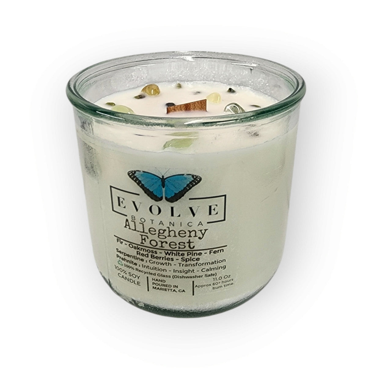 Rocks Candle - Falling Leaves (Wood Wick, Peridot, Red Jasper, & Yellow Aventurine Gemstone Soy Candle) from Evolve Botanica