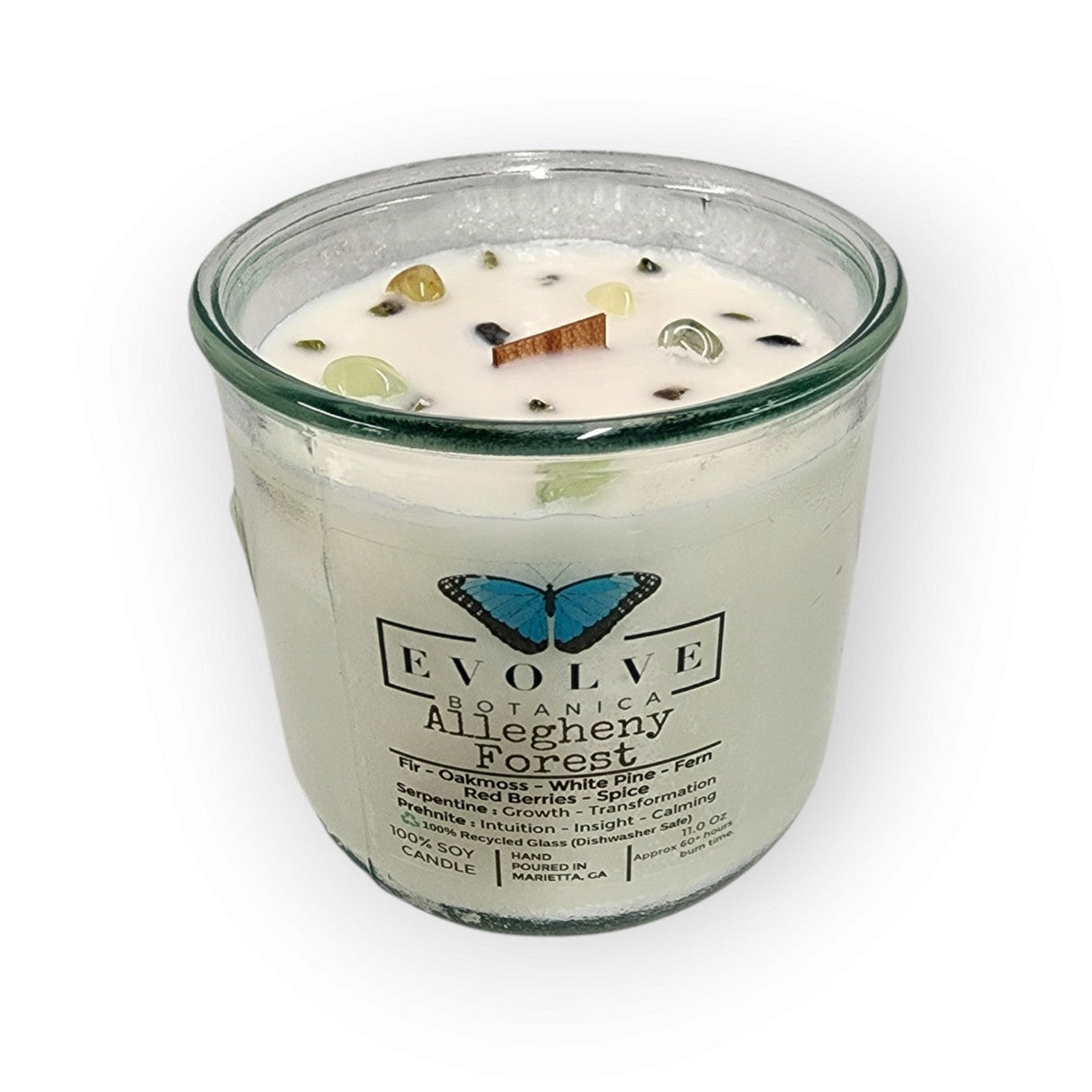 Rocks Candle - Falling Leaves (Wood Wick, Peridot, Red Jasper, & Yellow Aventurine Gemstone Soy Candle) from Evolve Botanica