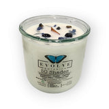 Rocks Candle – 50 Shades (Wood Wick, Onyx & Blue Kyanite, Soy Candle) from Evolve Botanica