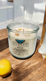 Rocks Candle - Main Character (Wood Wick Citrine & Snow Quartz Gemstone Soy Candle) from Evolve Botanica