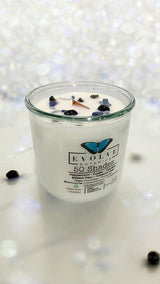 Rocks Candle – 50 Shades (Wood Wick, Onyx & Blue Kyanite, Soy Candle) from Evolve Botanica
