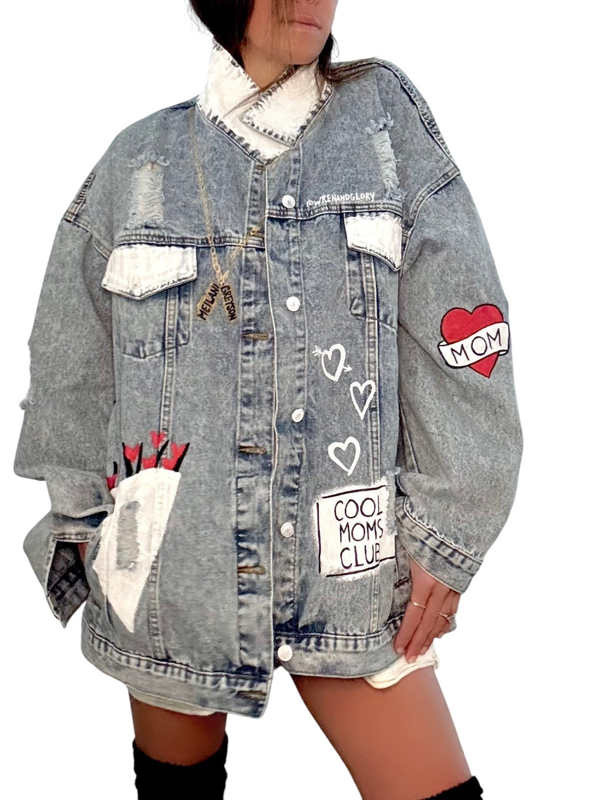 'Queen Mom' Painted Denim Jacket from Wren + Glory