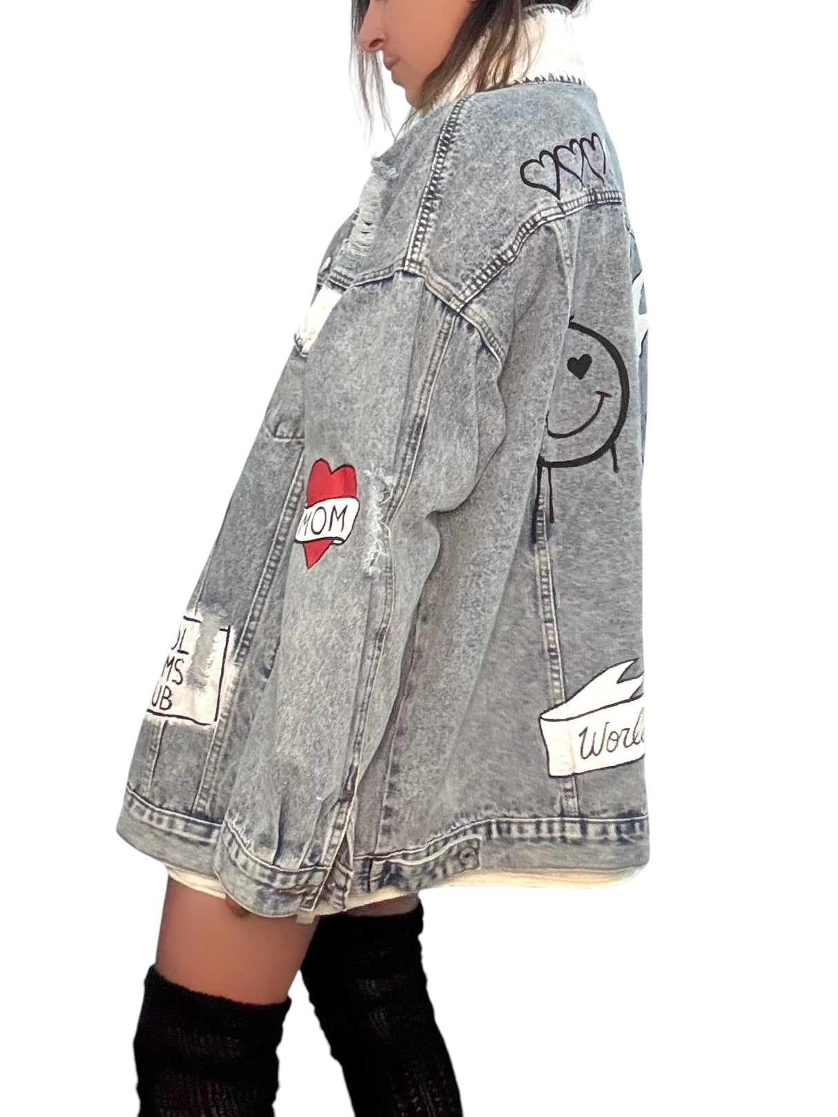 'Queen Mom' Painted Denim Jacket from Wren + Glory
