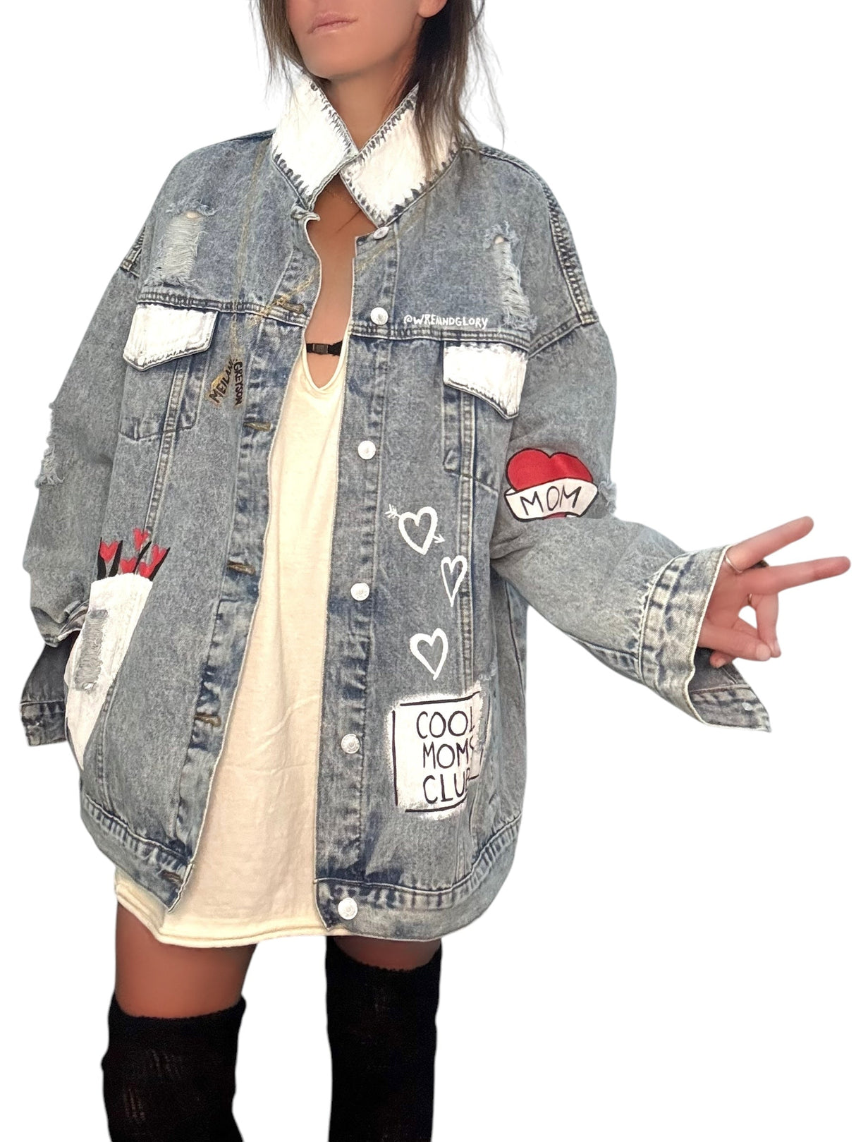 'Queen Mom' Painted Denim Jacket from Wren + Glory