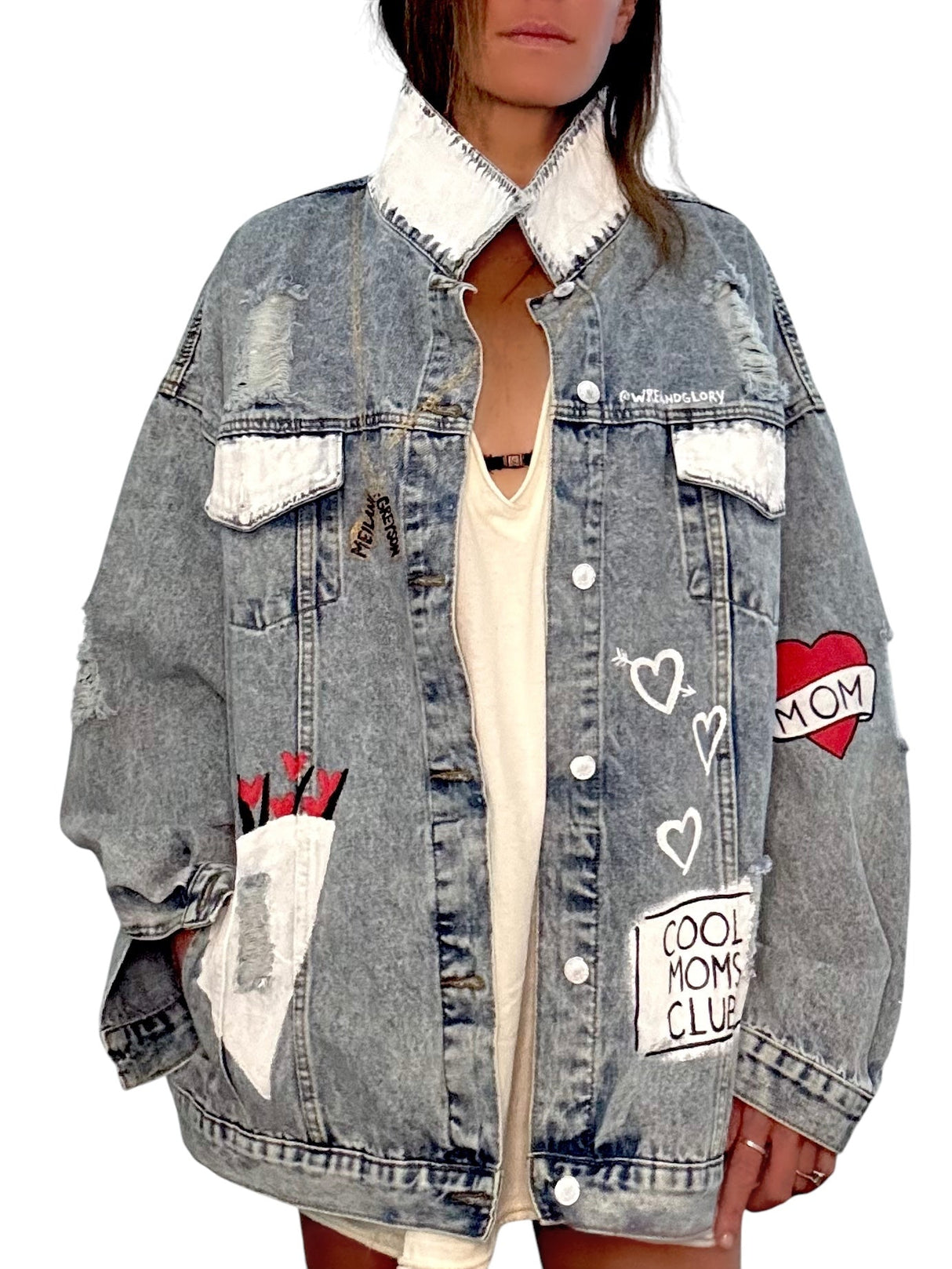 'Queen Mom' Painted Denim Jacket from Wren + Glory