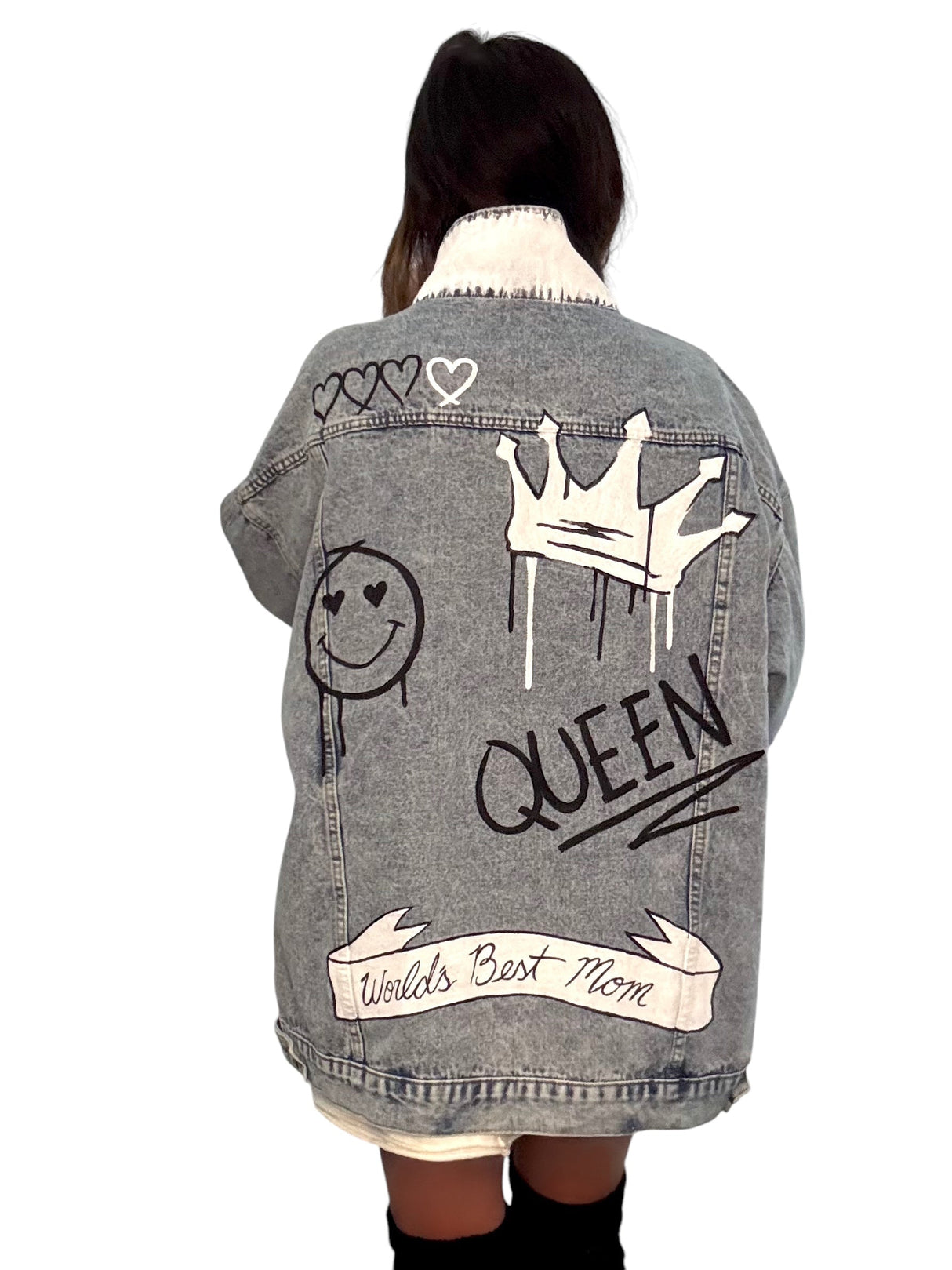'Queen Mom' Painted Denim Jacket from Wren + Glory
