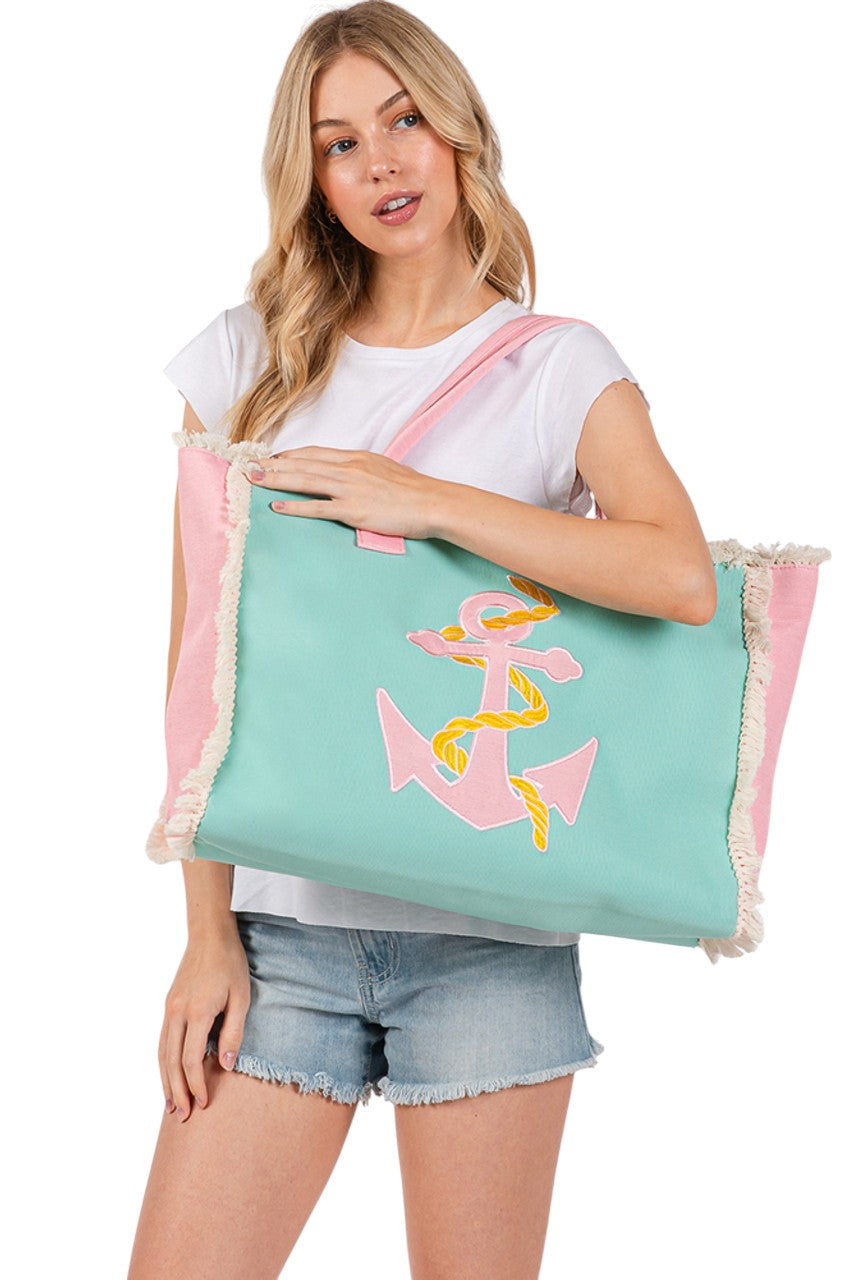 Anchor Embroidered Design Patch Summer Tote Bag  from Madeline Love