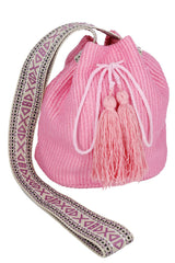 Aztec Pattern Strap Solid Bucket Bag from Madeline Love
