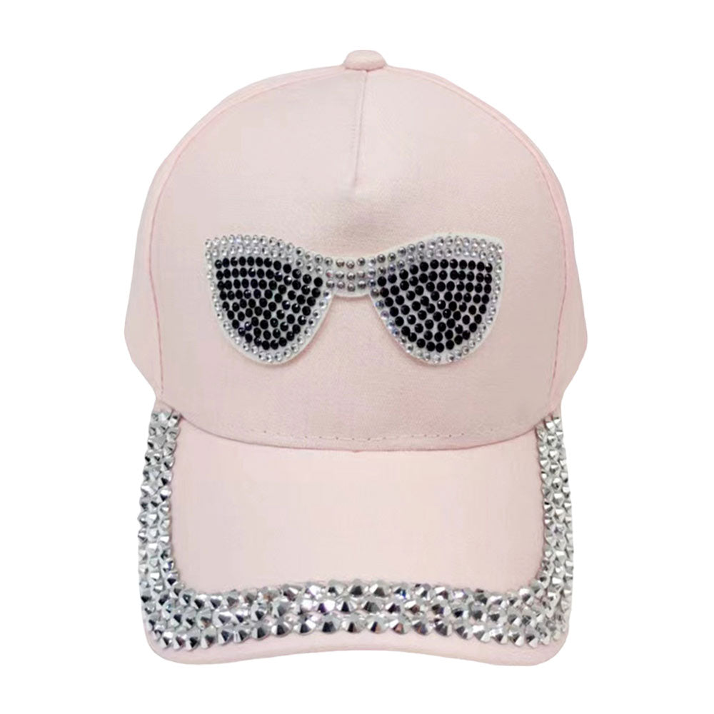 Bling Sunglasses Accented Studded Baseball Cap from Madeline Love