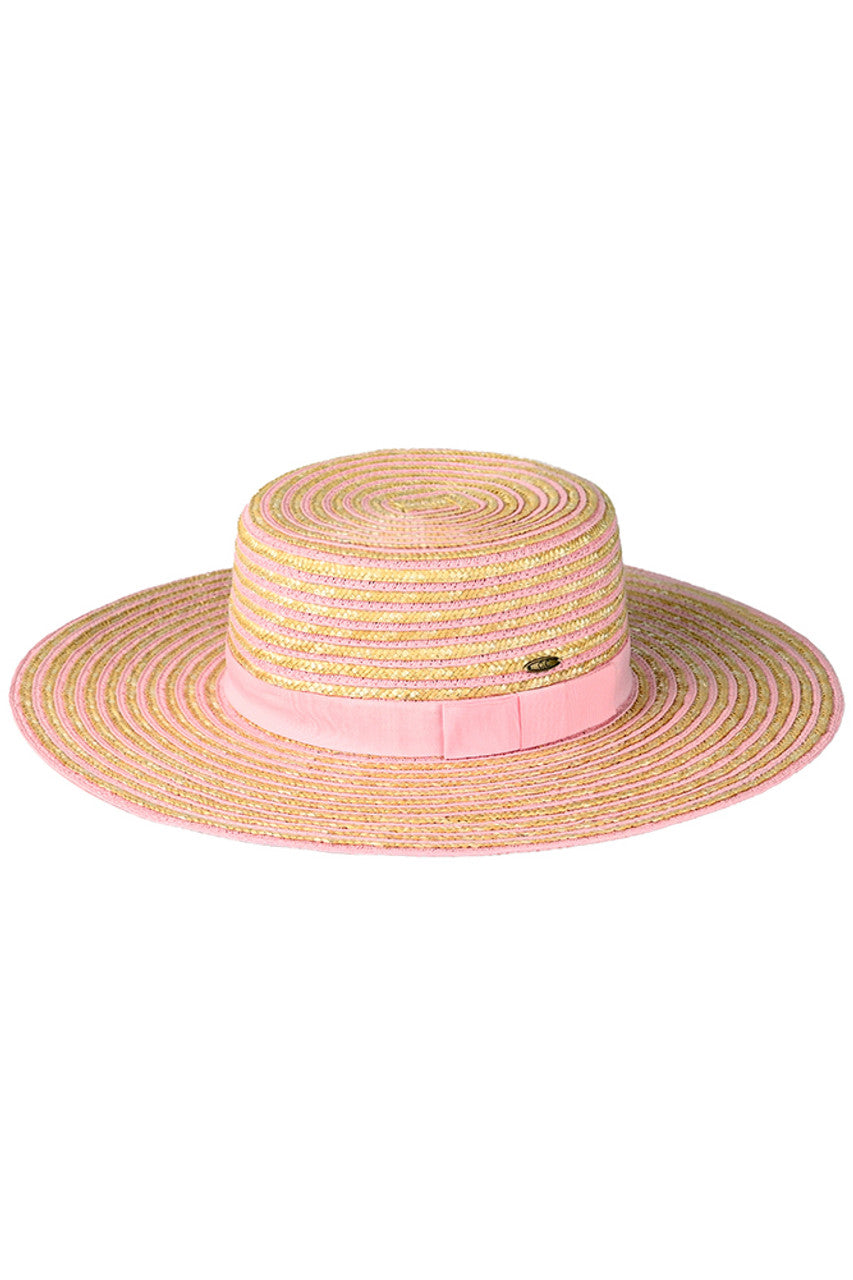 C.C Stripe Pattern Boater Sun Hat from Madeline Love