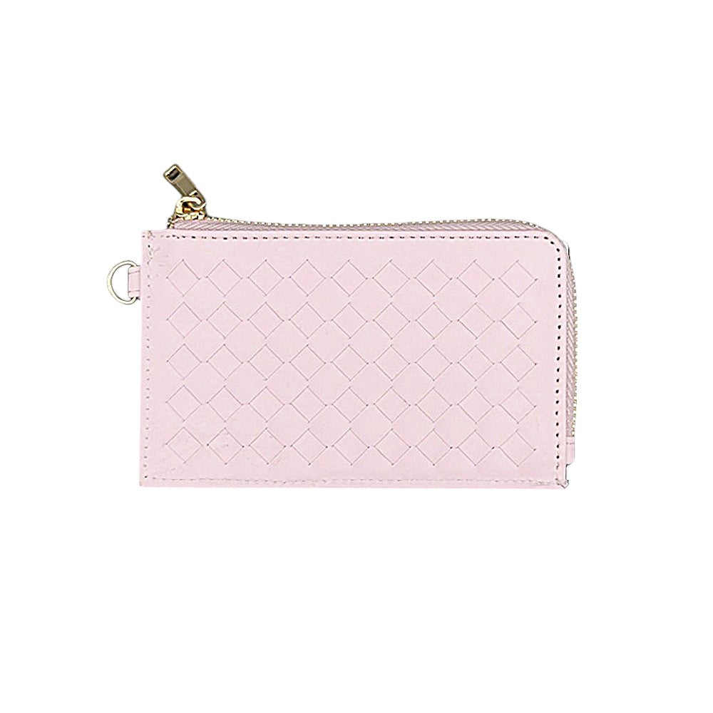 Faux Leather Basket Weave Flat Card Holder Wallet with Wristlet  from Madeline Love