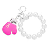 Fight Pink Ribbon Glove Pearl Stretch Keychain Bracelet from Madeline Love