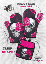 Pink Skull Rose Oven Mitts And Potholder Set From Zapps Clothing
