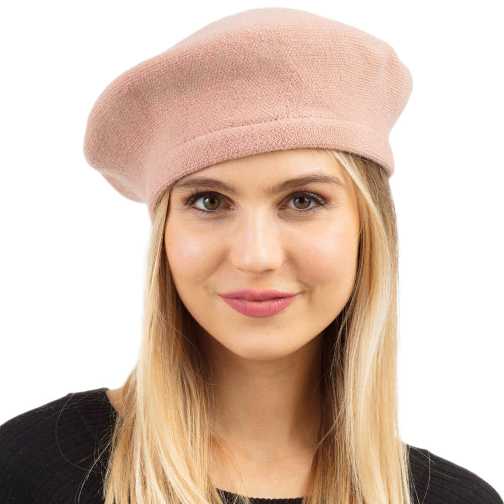 Trendy Fashionable Winter Stretchy Solid Beret Hat from Madeline Love